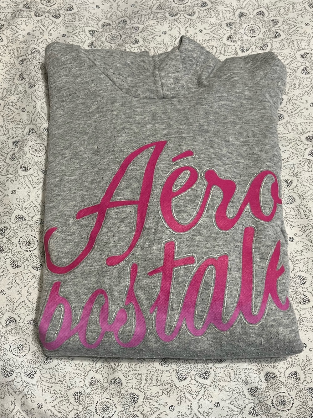 Aeropostale Gray Hoodie with Pink Script Logo